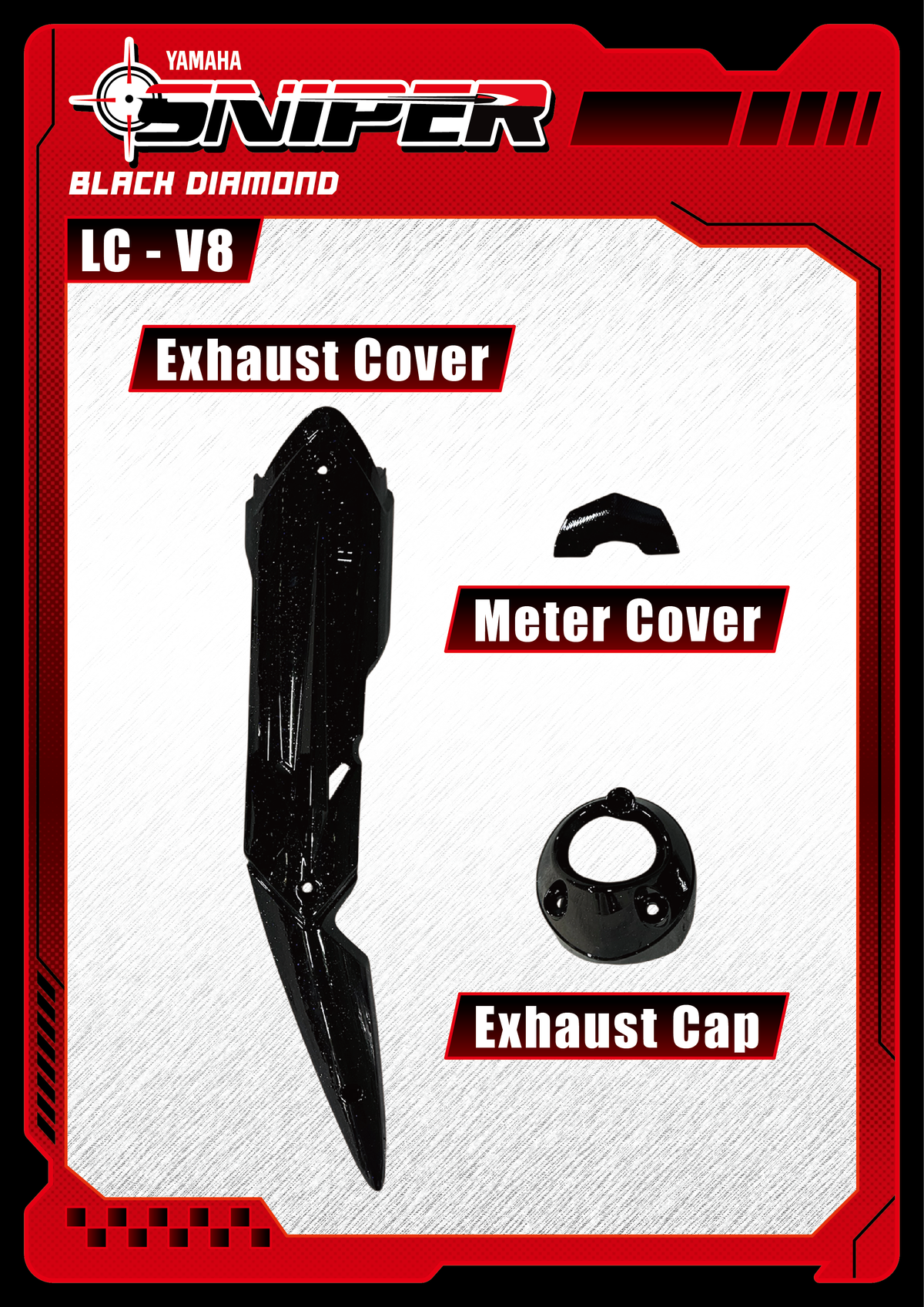 Sniper X LC135 V8 Meter Cover, Exhaust Cover & Exhaust Cap